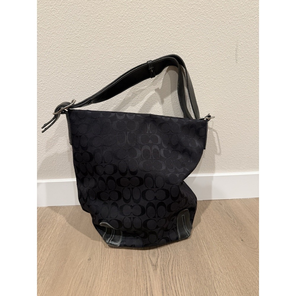 Coach Signature Print Fabric Leather Trim Zip Vintage Tote Purse Hobo 6083 Y2Kโ